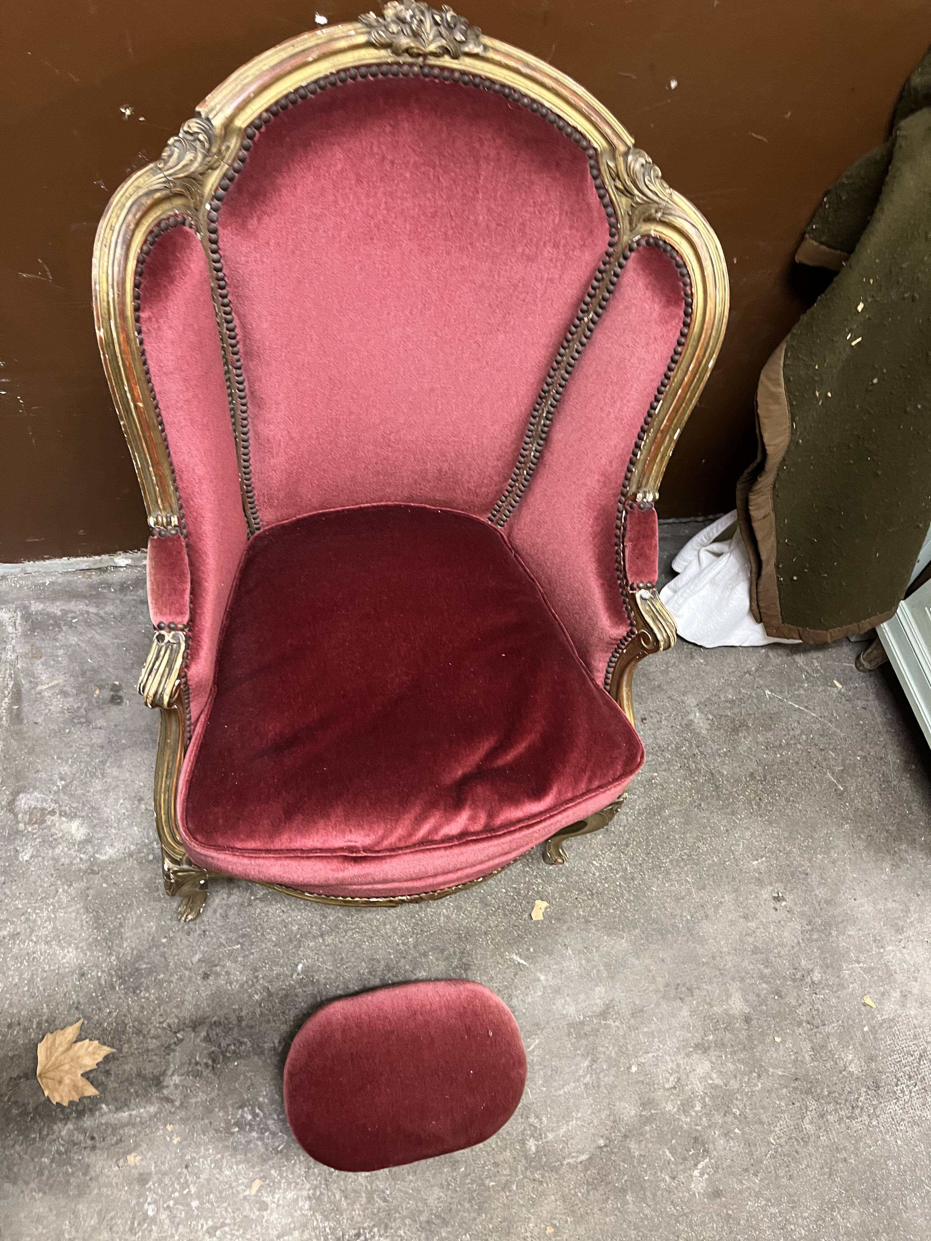 Gilded wooden armchair and footrest