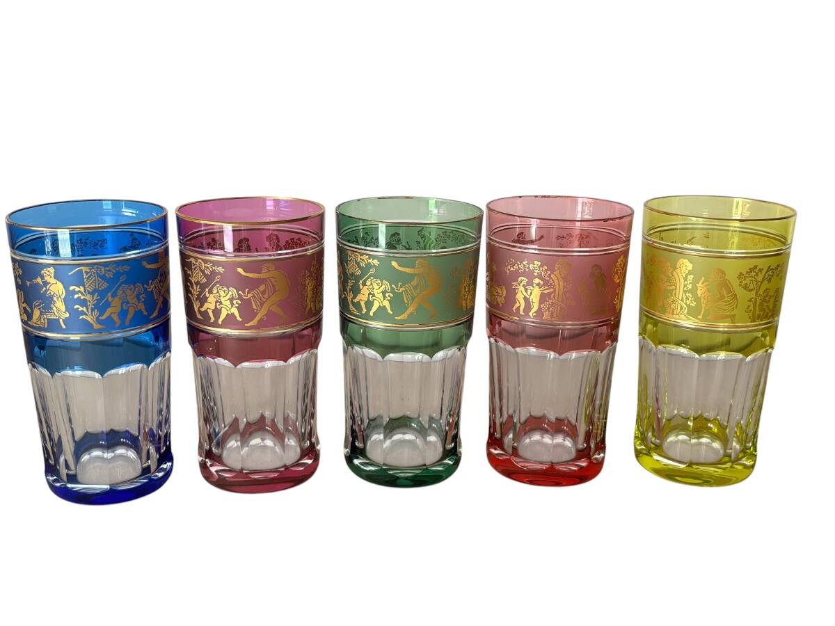 Set of 5 Val Saint Lambert Crystal Glasses Renaissance Style H14cm