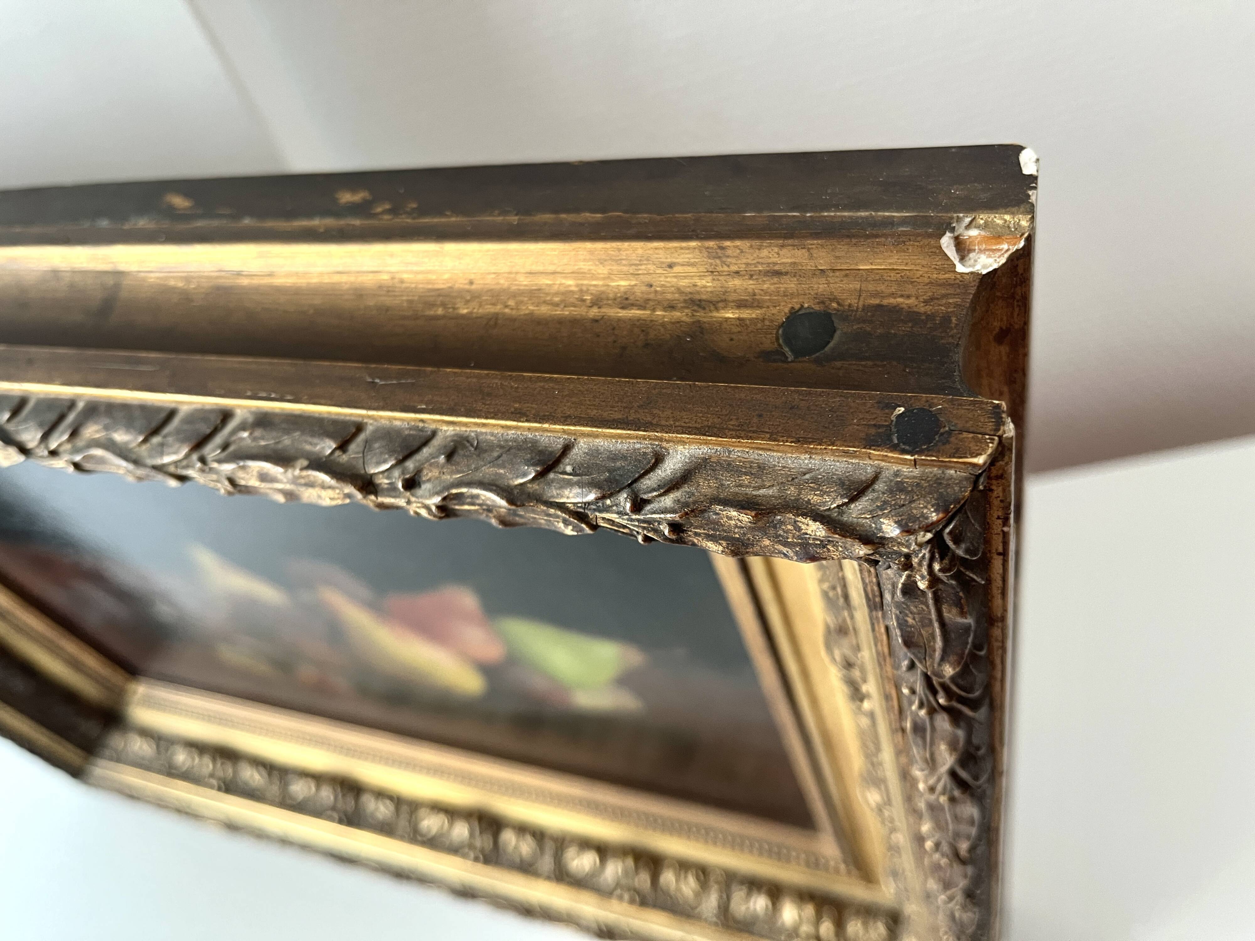 Oil on canvas of a still life with pears 1911, antique framed painting