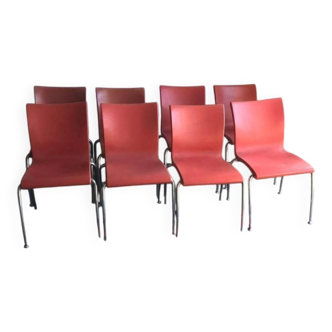 Set of 8 vintage red terracotta chairs with chrome metal legs – Martin Ballendat