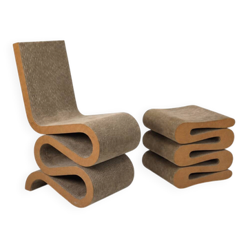 Chaise Wiggle Easy Edges avec tabouret par Frank Gehry pour Vitra