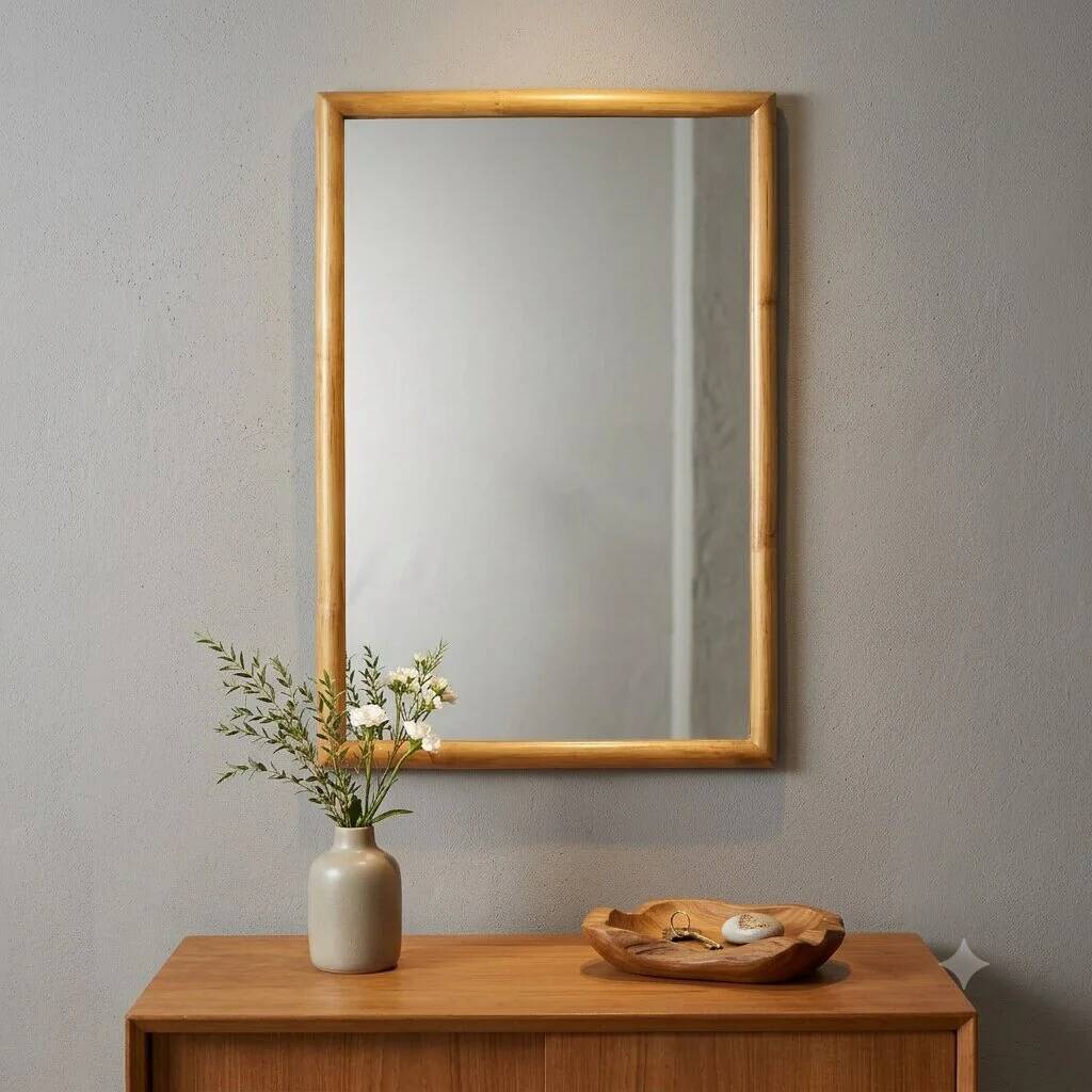 Vintage mirror with bamboo frame, Italian design, 1980s.