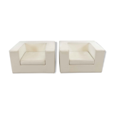 Pair of vintage Throw Away Armchairs by Willie Landels for Zanotta, white Vinyl