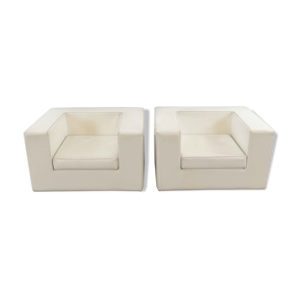 Pair of vintage Throw Away Armchairs by Willie Landels for Zanotta, white Vinyl