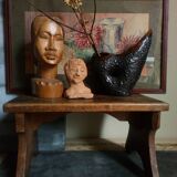 Banc repose-pied ancien en bois massif