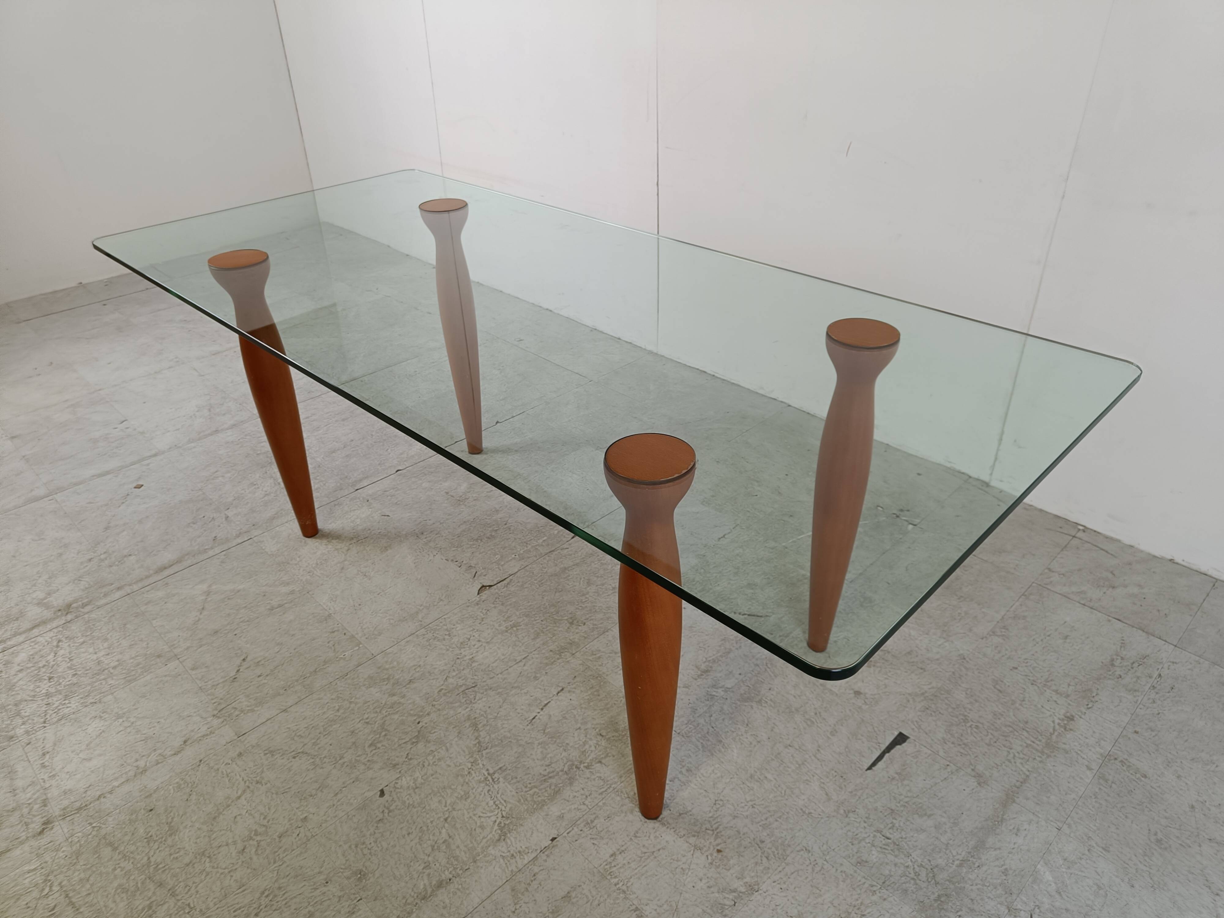 Vintage italian glass and wooden dining table, 1990s