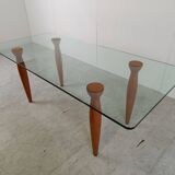 Vintage italian glass and wooden dining table, 1990s