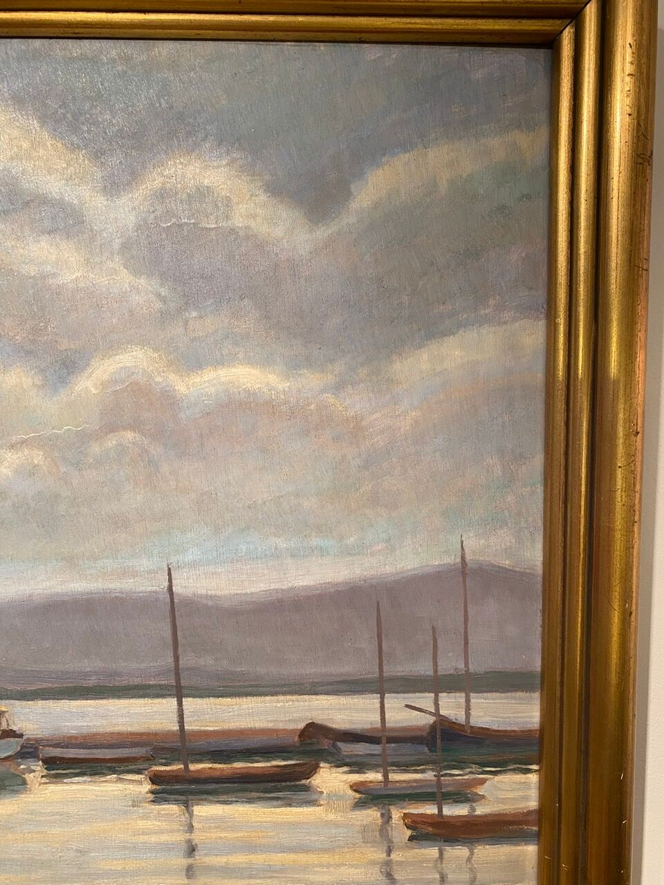 Old painting, Marine, signed E Chabrier and dated 1938