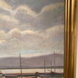 Old painting, Marine, signed E Chabrier and dated 1938