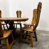 Rare majestic Depuydt brutalist oak dining set/chairs/table– Belgium, 1970s