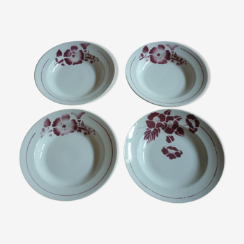 Set de 4 assiettes creuses vintage fleurs rouges