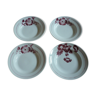 Set of 4 plates hollow vintage red flowers