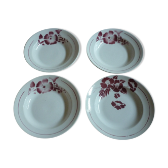 Set de 4 assiettes creuses vintage fleurs rouges