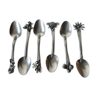 Lot of 6 tin spoons signed Riccardo by Pewter