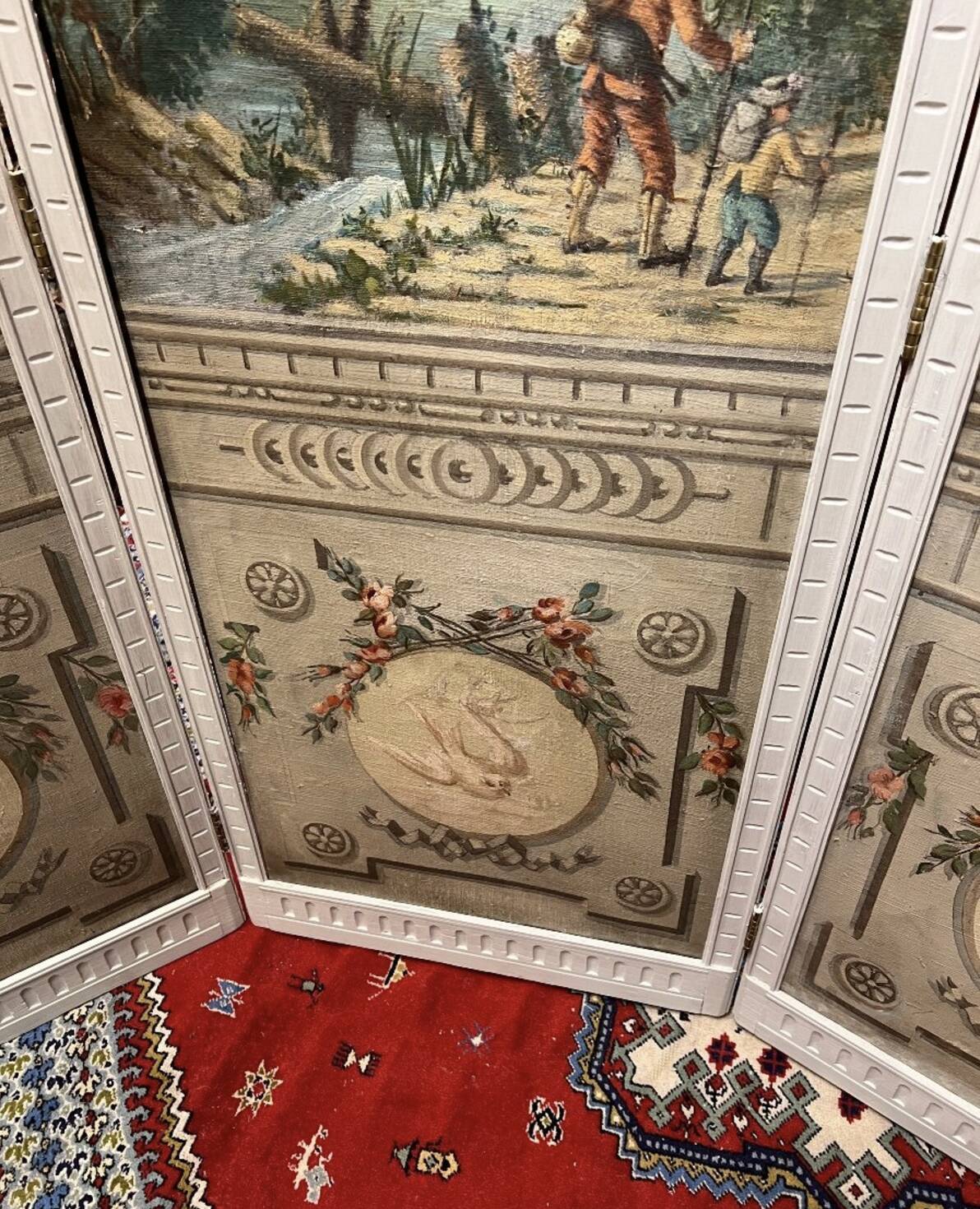 Four-panel screen from the Louis XVI period with rustic decorations.