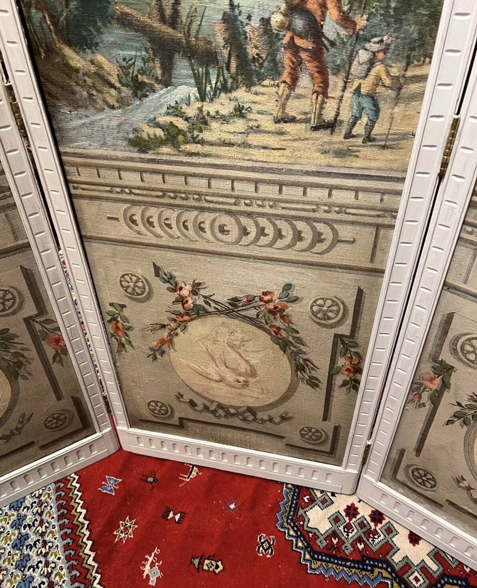 Four-panel screen from the Louis XVI period with rustic decorations.