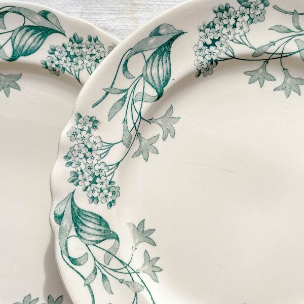 Lot de 6 Assiettes Plates Anciennes Terre de Fer ''Lilas'' – Longchamp XIXe –