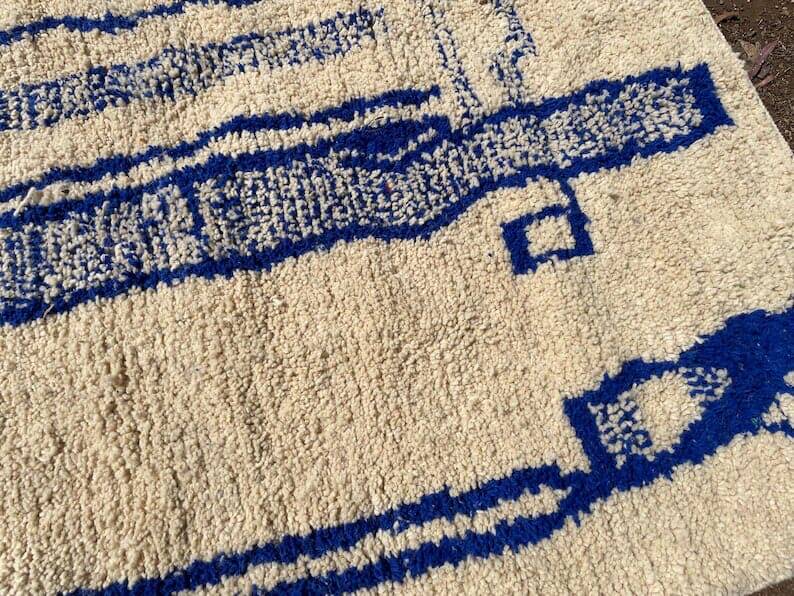 Authentic handmade Azilal Berber rug in blue and white, 2/3 m.