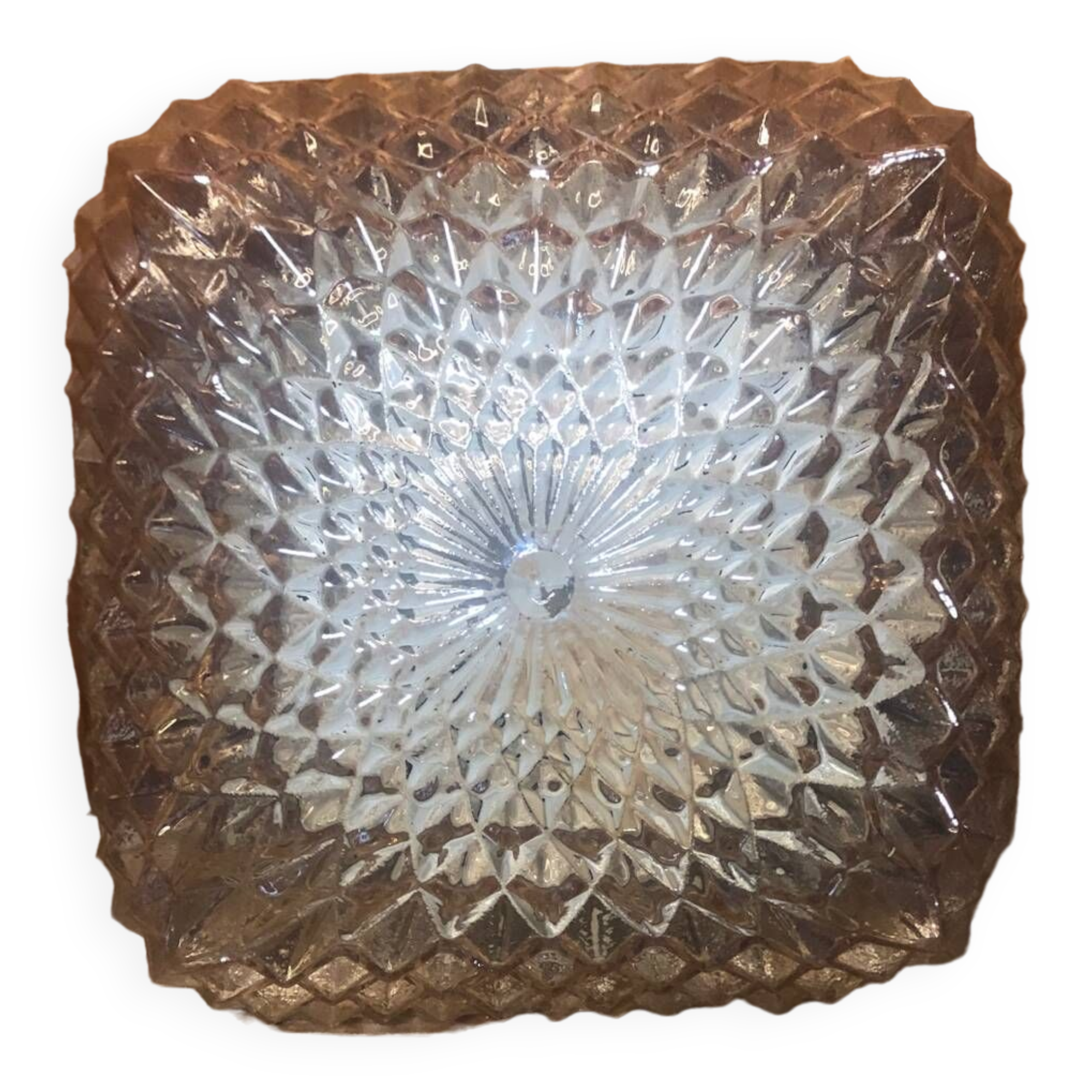 Old arlux pendant lamp gold molded glass + vintage black metal support