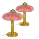 Pair of Art Deco mushroom table lamps, pink Clichy glass