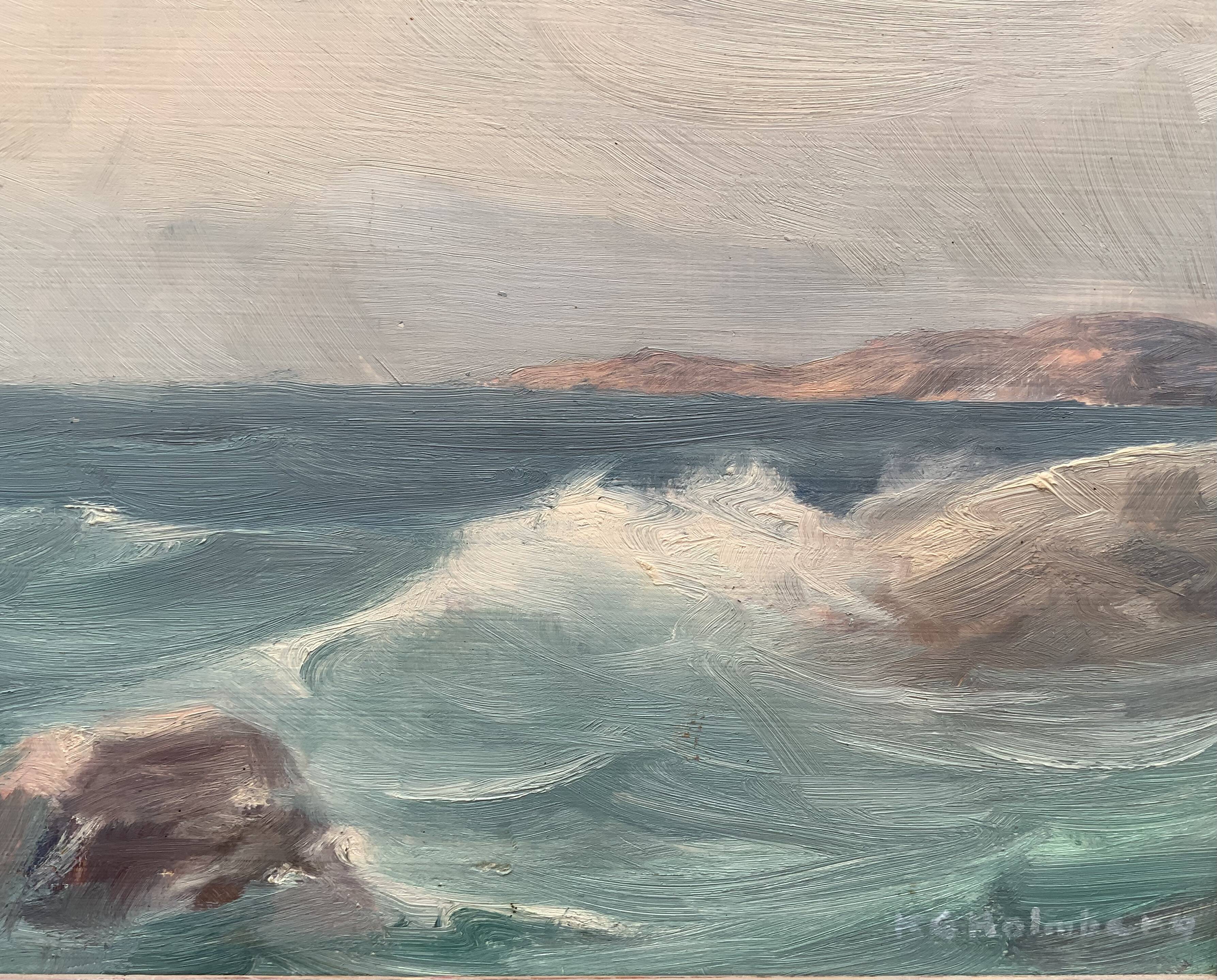 Huile de paysage marin vintage sur carton, signée par Karl Gustav Holmberg 1960