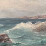 Huile de paysage marin vintage sur carton, signée par Karl Gustav Holmberg 1960