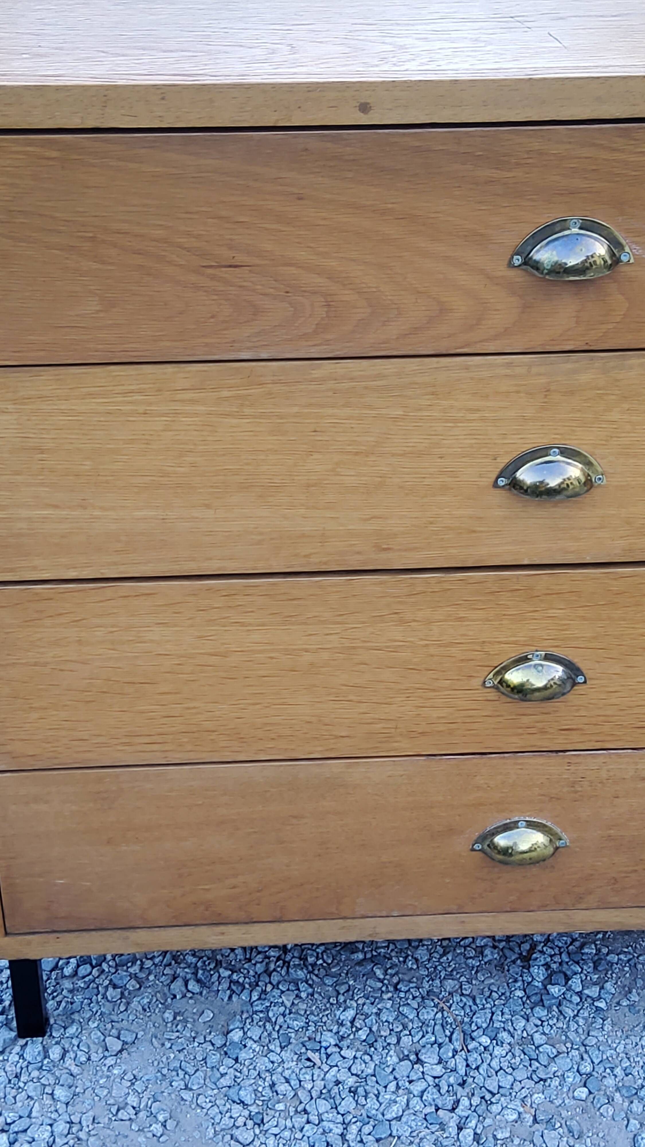 Vintage store chest of drawers in blond oak metal tube legs 4 drawers