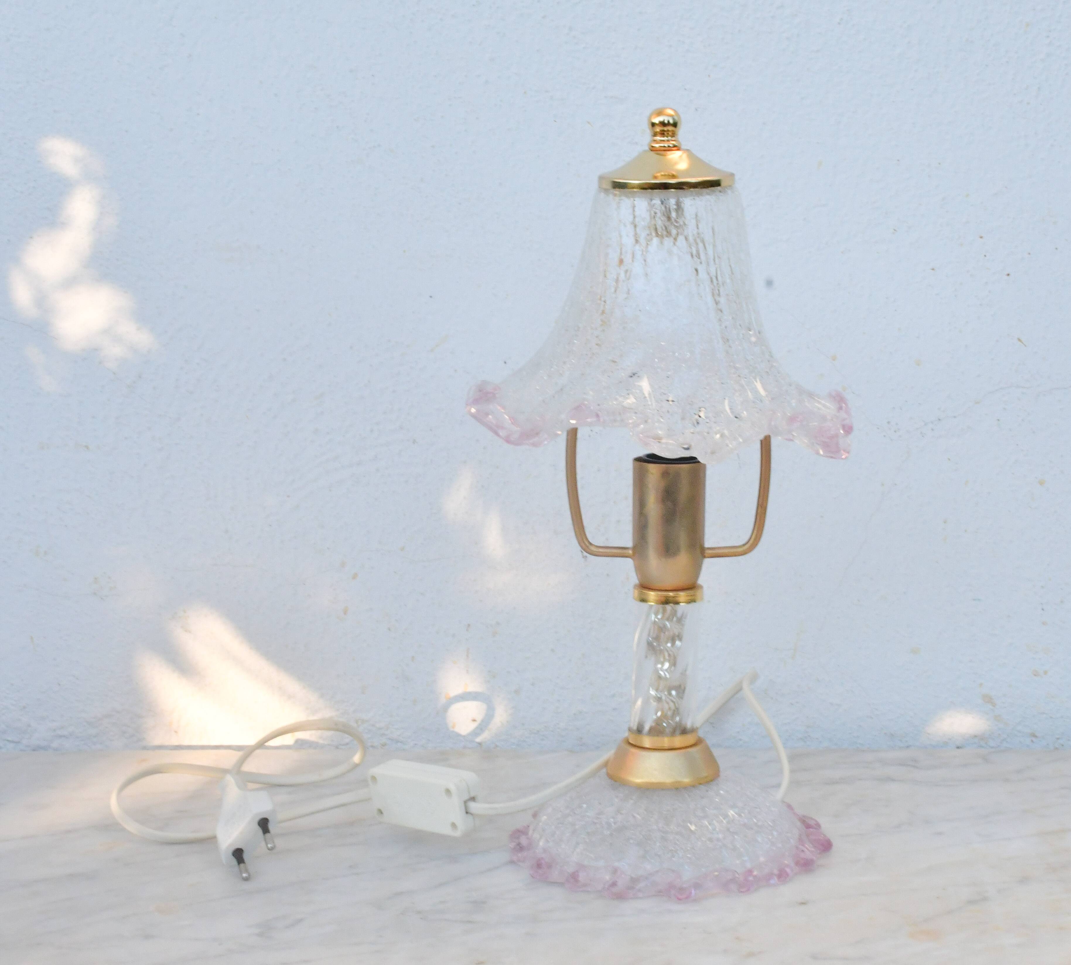 Pink Murano glass vintage table lamp, 1980s