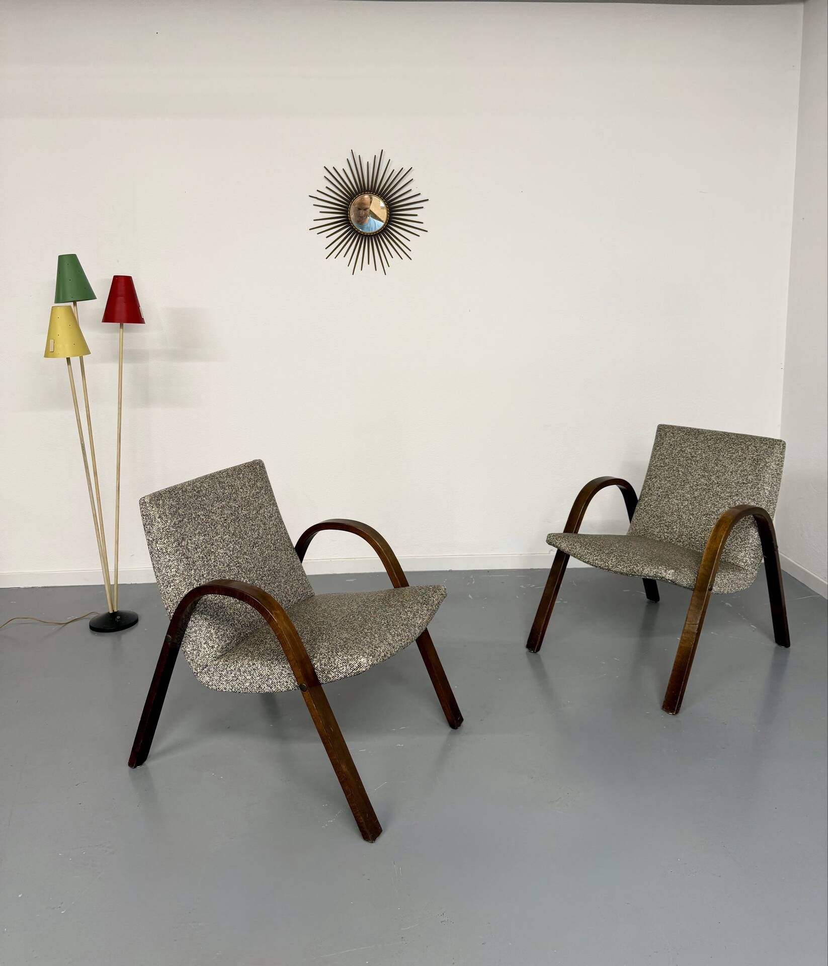 Set of 2 vintage design Bow-Wood Steiner armchairs, 1950s.