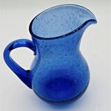 Blue bubble glass pitcher signed Biot