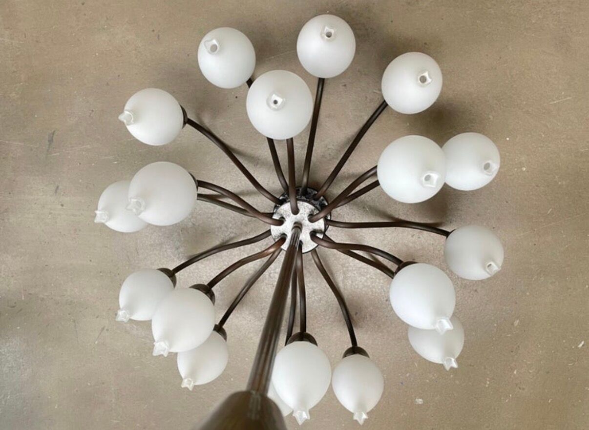 Mid-Century 18-Arm Tulip Pendant Chandelier by Fog & Mørup, Denmark