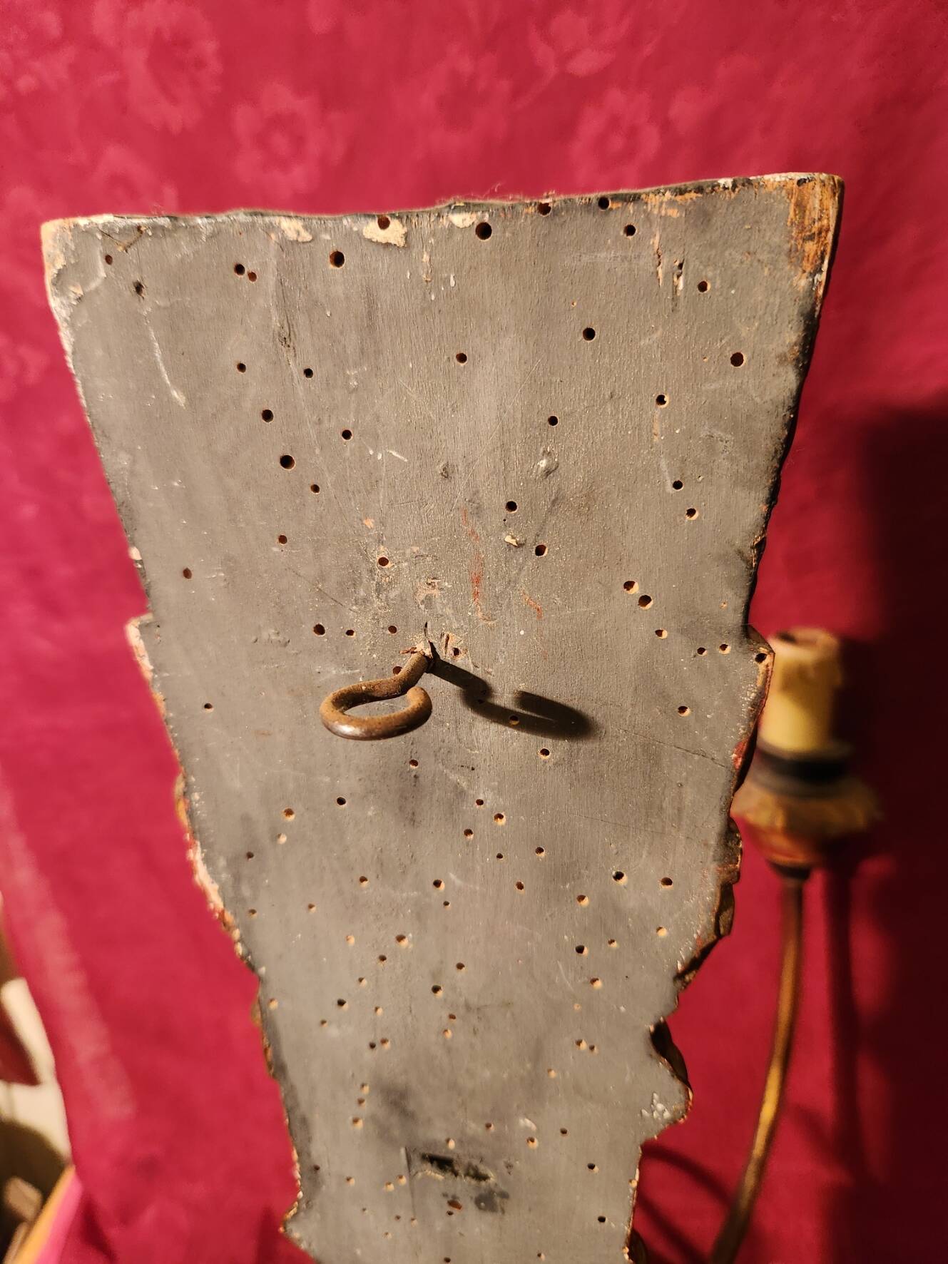 Large antique double wall light in gilded and black wood from the attic