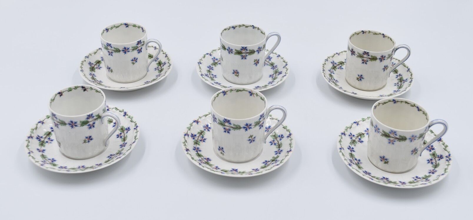 6 cups and saucers porcelain Haviland Limoges barbed-wire décor