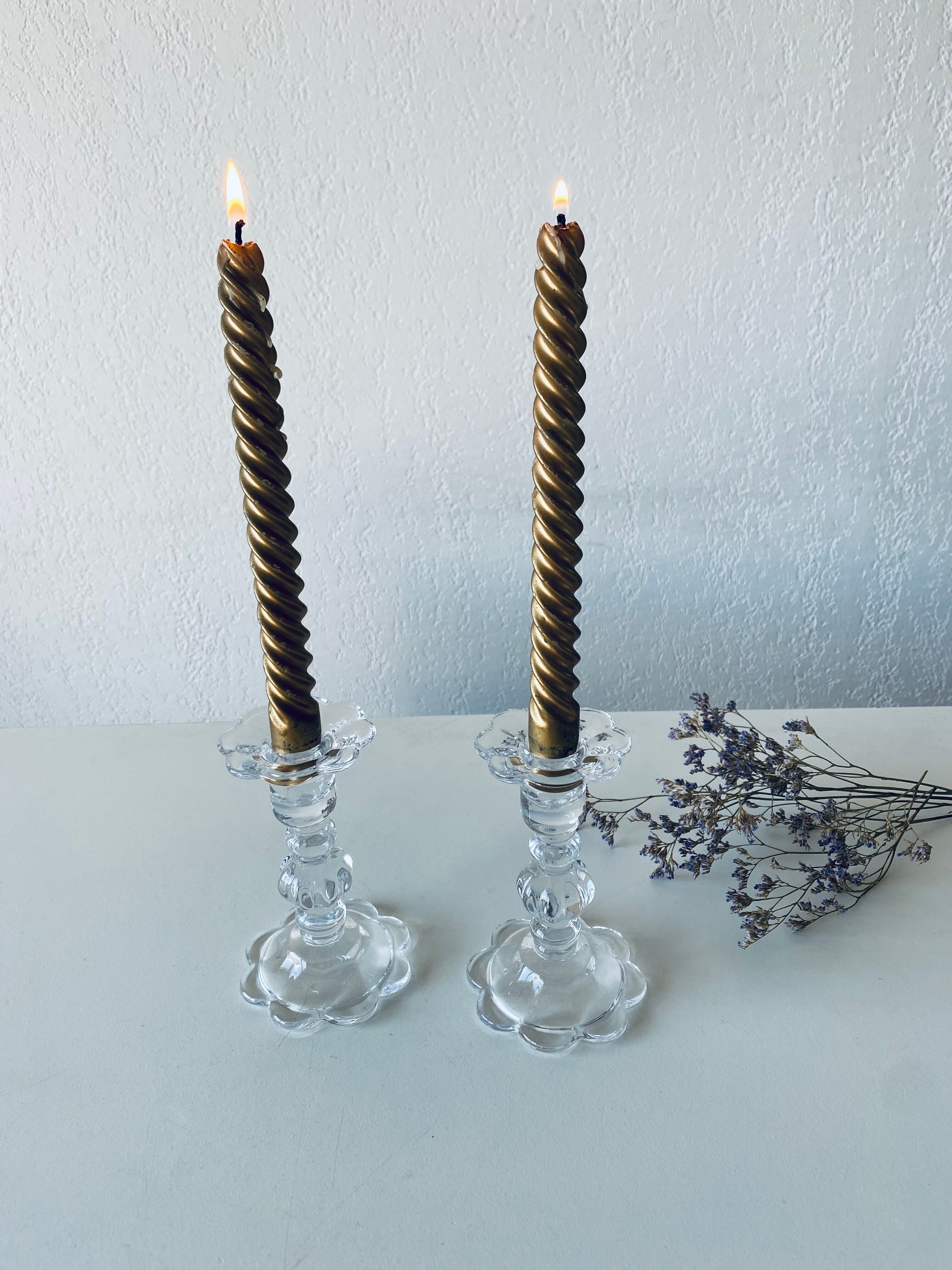 Pair of glass candle holders