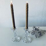 Pair of glass candle holders