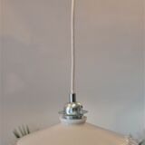 White scalloped opaline hanging and chrome metal sleeve