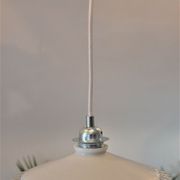 White scalloped opaline hanging and chrome metal sleeve
