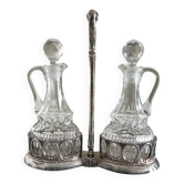 Vintage Italian glass and silver-plated oil and vinegar dispenser.