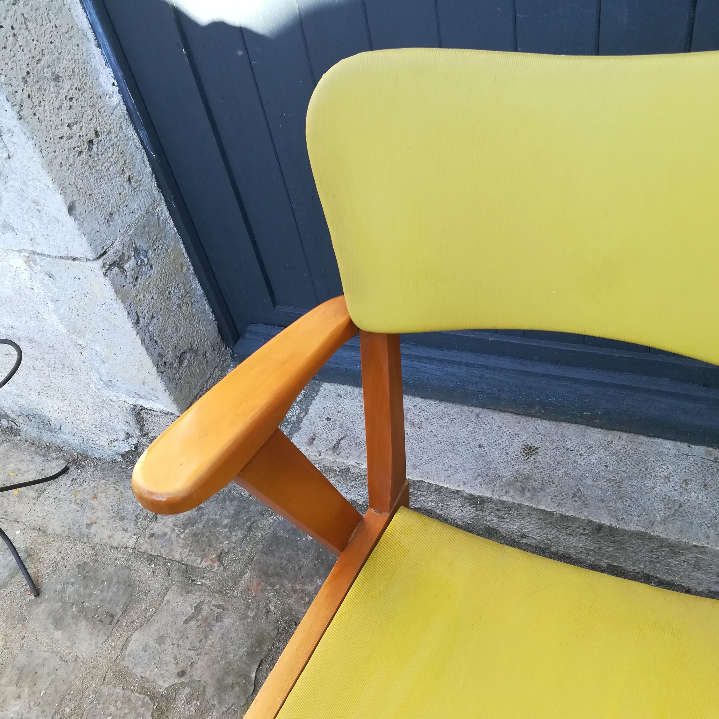 Chair wood and yellow vinyl