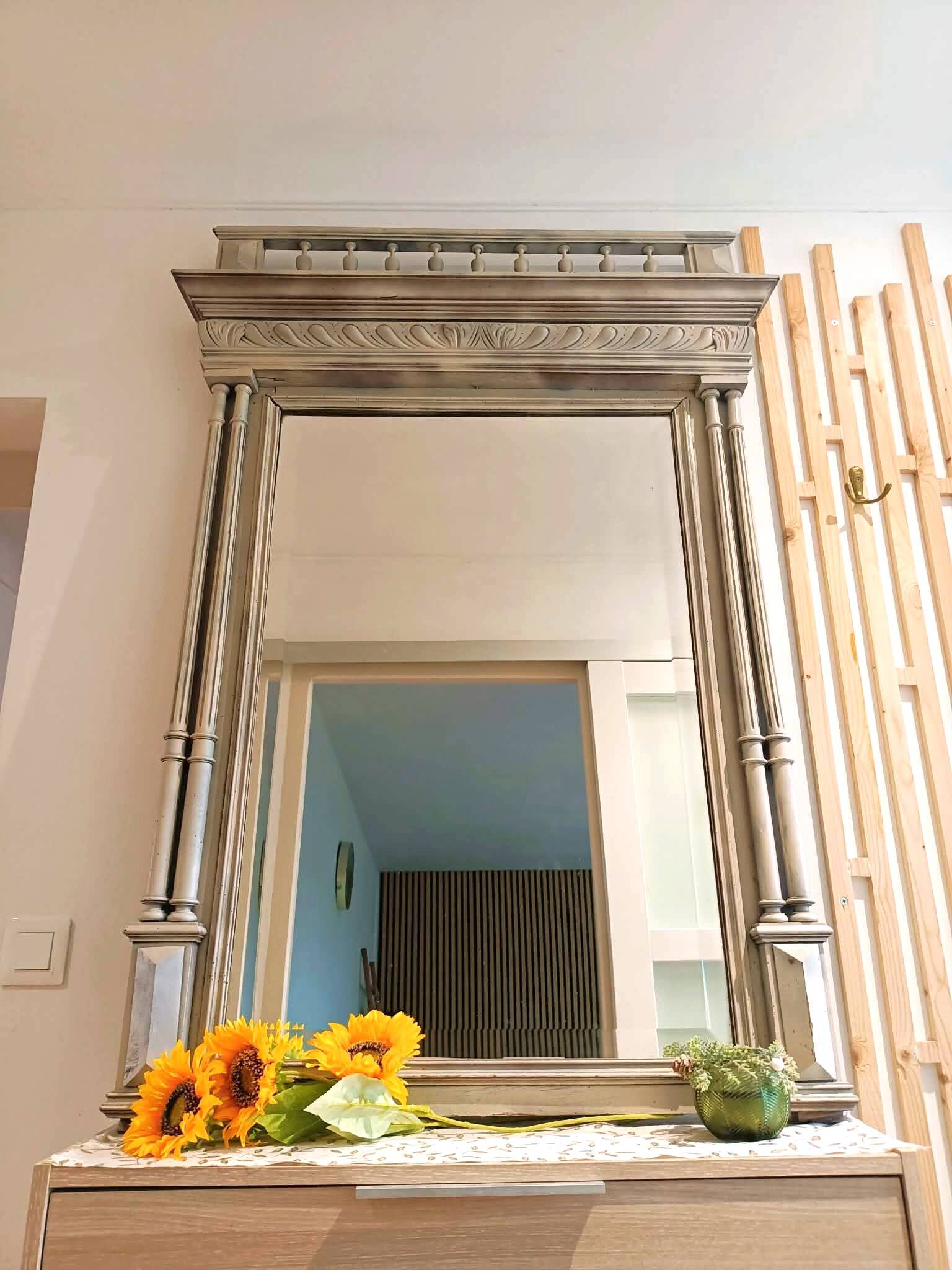 Large mirror / trumeau in patinated carved wood – antique style