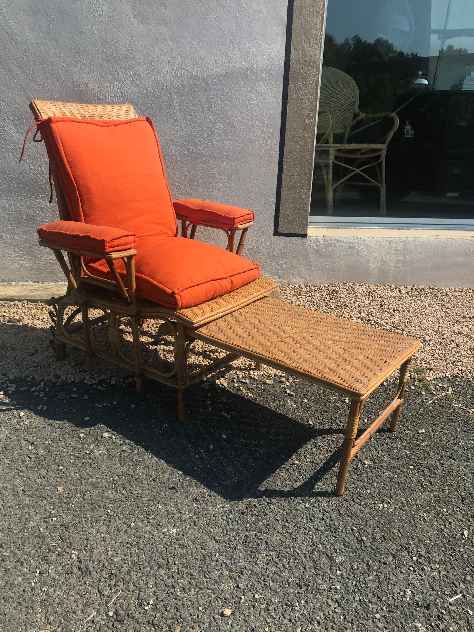 Rattan long chair and cushion