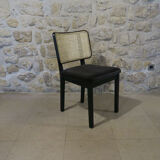 Black wood caning chair without chic grey velvet armrest