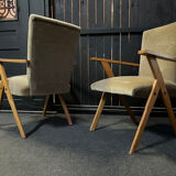 Pair of compass leg armchairs Velvet 1950