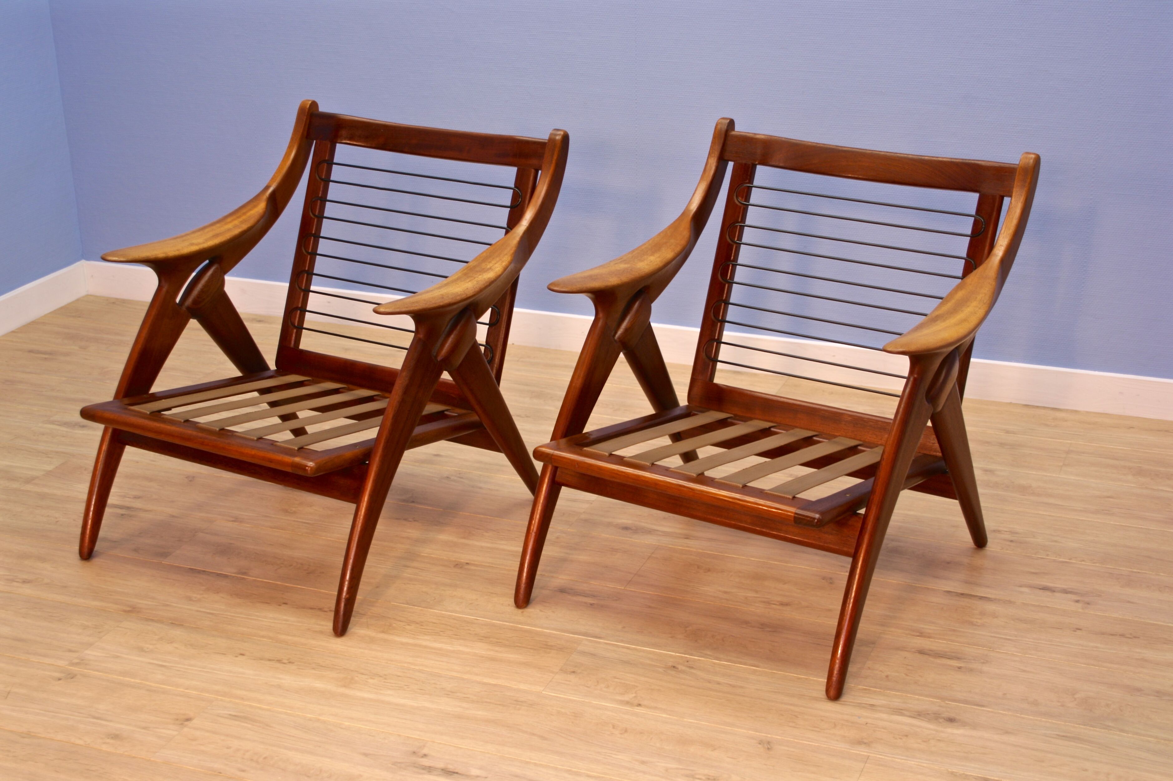 Set of 2 lounge chairs 'De Knoop' in teak by De Ster, 1960s