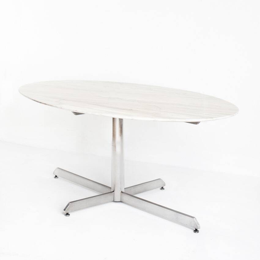 Dining table Roche Bobois. Metal and white marble. France, 1960s
