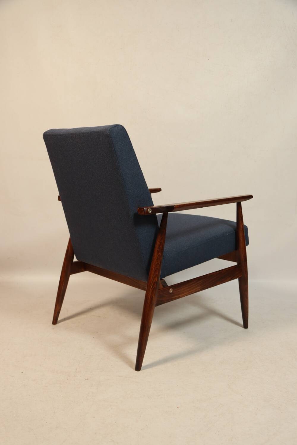 Vintage armchair natural wool blue marin modern design by H.Lis
