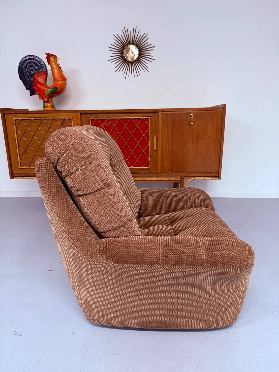 Old vintage 60s fabric lounge chair