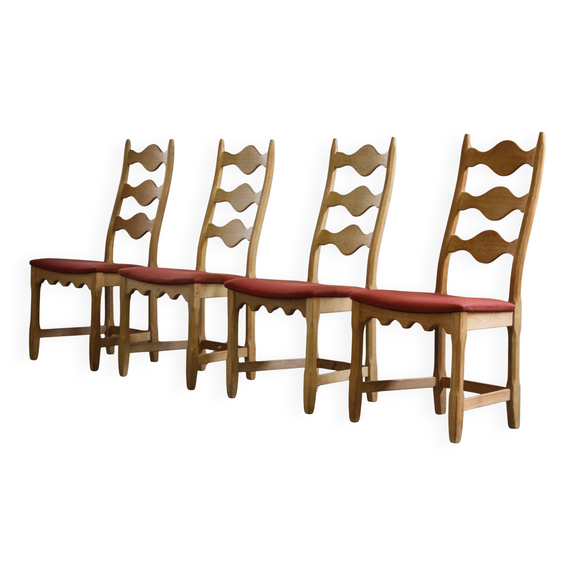 Vintage 1960s Danish Brutalist Ladderback Light Oak Chairs style of Kjærnulf