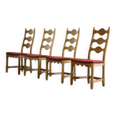 Chaises en chêne clair à dossier échelle de style Kjærnulf, vintage des années 1960, brutalisme danois.