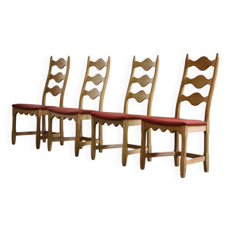 Vintage 1960s Danish Brutalist Ladderback Light Oak Chairs style of Kjærnulf